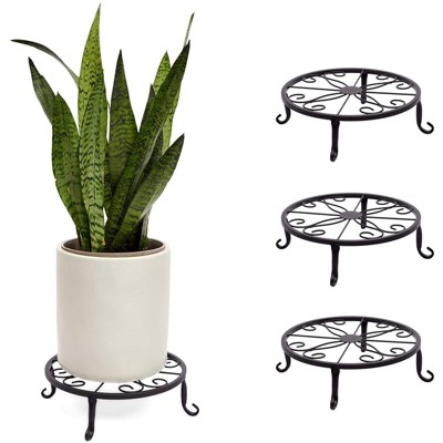 Farmlyn Creek 4 Pack Black Metal Plant Stand, Flower Pot Holder for Indoor & Outdoor, Garden or Home Decor, 9" x 2.7"