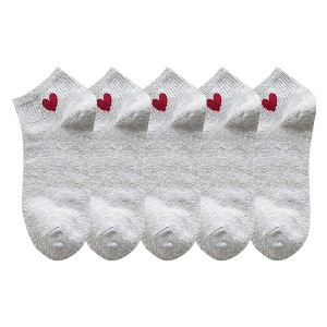 Anna-Kaci Women's 5-Pair Ankle Socks with Ribbed Cuff and Embroidered Heart Accent for Comfort and Style - 1 of 4
