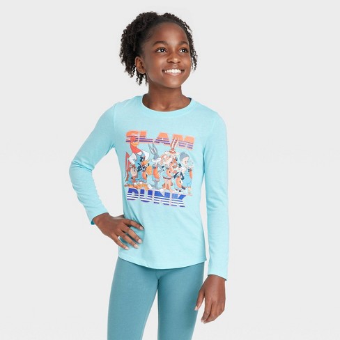 Girls' Tune Squad Slam Dunk Long Sleeve Graphic T-shirt - Aqua Green :  Target