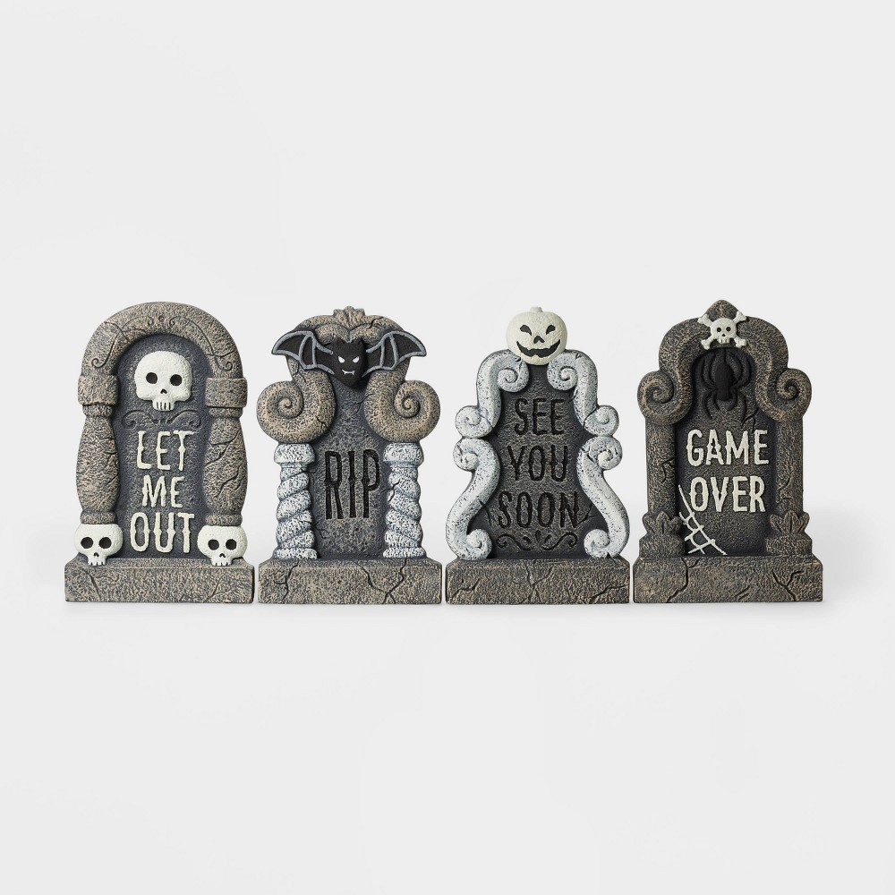 4pk Black and White Foam Halloween Decorative Tombstone Set - Hyde & EEK! Boutique™