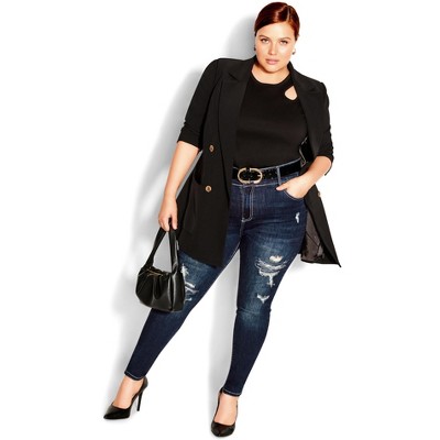 Women's Plus Size Asha Sassy Rips Jean - Dark Denim | City Chic : Target