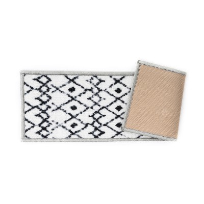 Cream and Black Geometric Nylon Non-Slip Stair Treads Set of 4