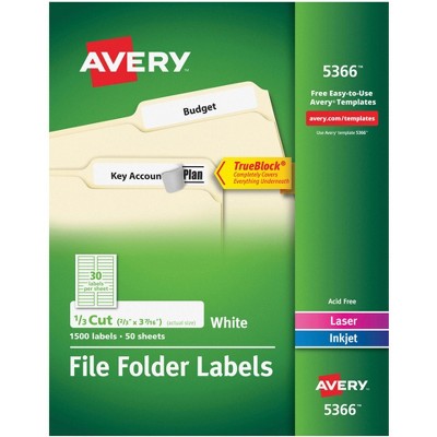 Avery 5366 File Folder Labels with TrueBlock, 2/3 x 3-7/16 Inches, White, pk of 1500