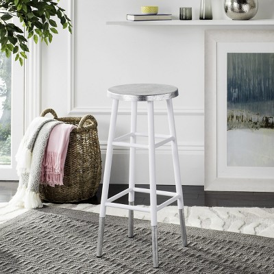 Kenzie 30" White and Silver Iron Bar Stool