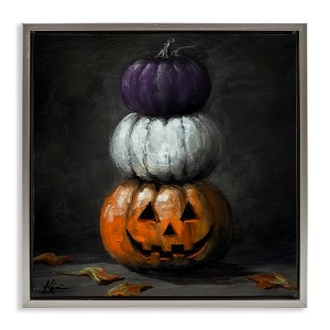 Stupell Industries Vintage Halloween Pumpkin Stack Floating Frame Canvas Art - 1 of 4