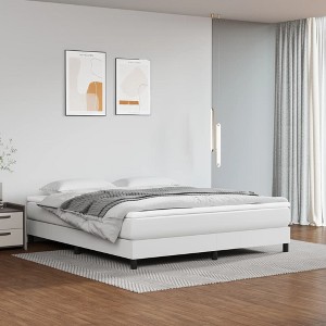 Bed Frame White Faux Leather King Durable Bed Frame - 1 of 4