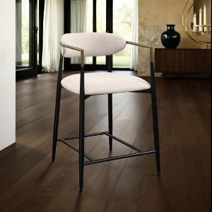 Royal Hampton 25 Inch Counter Height Chair, Beige Fabric, Black Metal Frame - 1 of 4