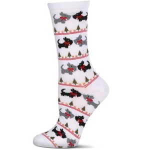 Memoi Women's Christmas Scottie Dog Crew Socks White 9-11 - 1 of 4