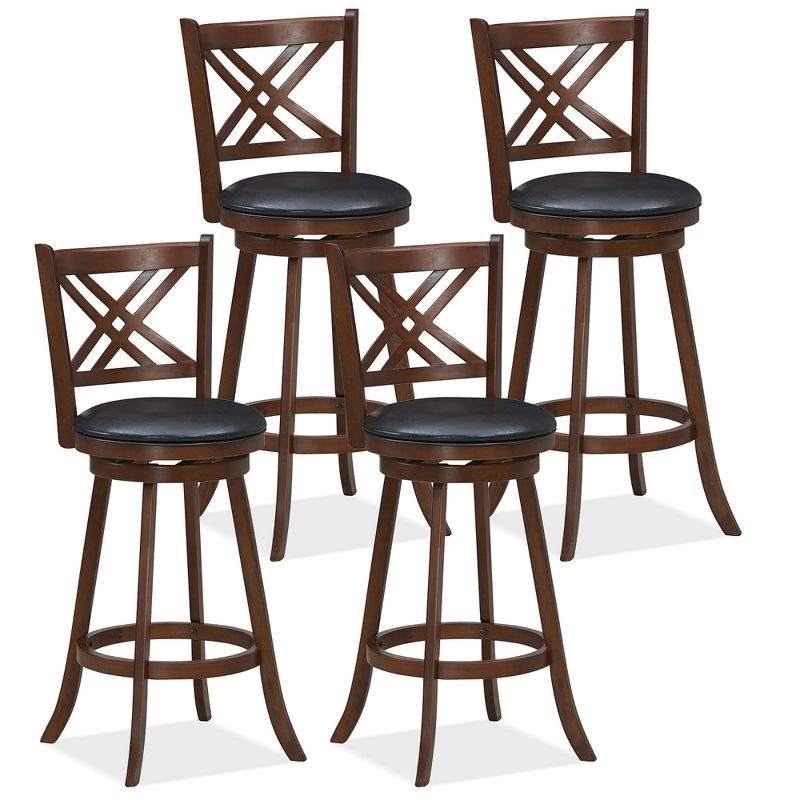 Tangkula 360° Swivel Barstools Set of 4 29" Bar Height Bar Chairs with Back & Footrest, 1 of 11