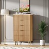 Fluted Wood Dresser 5 Drawers Dresser for Bedroom, Modern Chest of Drawers, Tall Brown Dresser with Faux Marble Top and Gold Handle - 3 of 4