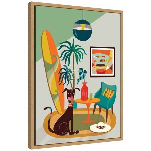 Kate & Laurel All Things Decor 18"x24" Sylvie MCM Dog Beach Home Framed Canvas by Rachel Lee Natural - 1 of 4