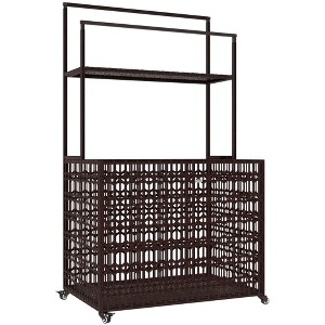 Outsunny Rattan Pool Float Storage Organizer, Wheeled Pool Caddy with Basket Shelf Towel Bars - 1 of 4