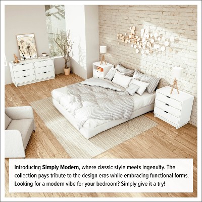 Simply Modern White 2 Drawer Nightstand with Open Shelf