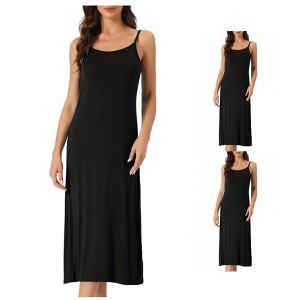 INSPIRE CHIC Women's 2 Pcs Nightgown Sleeveless Spaghetti Strap Midi Cami Camisole Full Slip Under Dress - 1 of 4