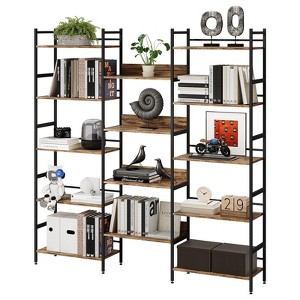 5-Tier Large Open Shelf Bookcase with 14 Adjustable Display Shelves Rustic Industrial Style Bookshelves for Living Room Bedroom Office, Brown - 1 of 4