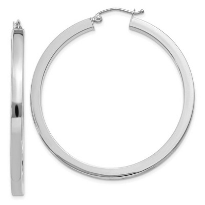Black Bow Jewelry 3mm, 14k White Gold Square Tube Round Hoop Earrings, 45mm (1 3/4 Inch)