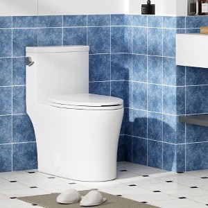 One Piece Toilet Top-Press Dual Flush Toilet Bowl, Standard Elongated Toilets for Bathroom, Integrated Ceramic Toilets and Quick Release Locking Seat - 1 of 4