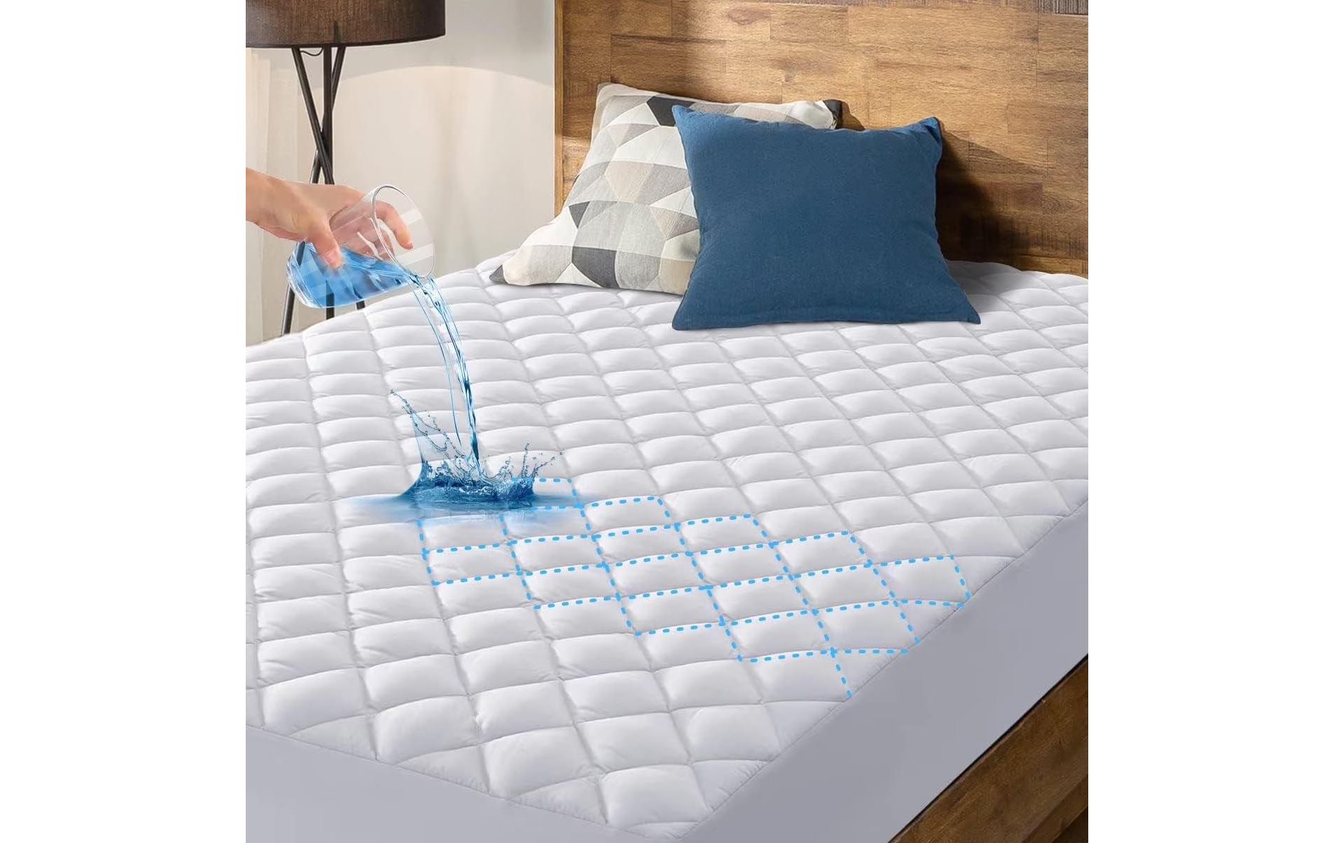 Hoey Full Size Waterproof Mattress Pad Protector – Quilted, Breathable, Noiseless Fitted Cover, Fits Up to 21" Deep Pocket