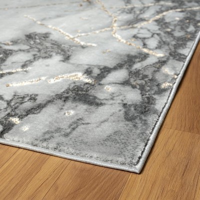 Ivory and Gold Marble Abstract 6' x 9' Area Rug
