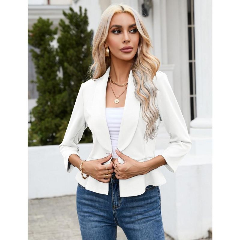 Women's Puff Sleeve Open Front Casual Blazer for Work Suit Office Bolero Jacket Cropped Cardigan, 2 of 9
