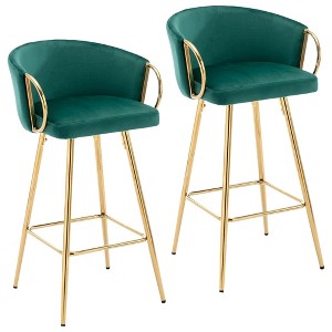 QingMoon Modern Velvet Bar Stools, 30" Counter Height Chairs Set of 2 with Gold Legs and Chrome Footrest for Kitchen Island, Home Pub - 1 of 4