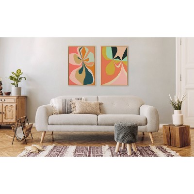 Retro Floral Abstract Canvas Wall Art in Natural Frame, 23" x 33"