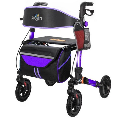 Lycvki Aluminum Lightweight Foldable Rollator Walker with Seat and Rubber Wheels, Handles