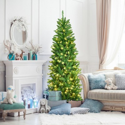 6' Green Pre-Lit Artificial Fir Christmas Tree with LED Lights