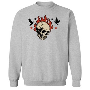 Rerun Island Men's Skull On Flames Long Sleeve Graphic Cotton Pullover Sweatshirt - 1 of 4
