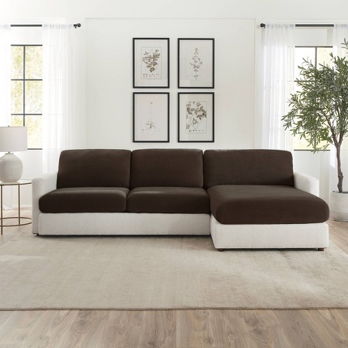 Sure Fit Stretch Pique Sectional Large Couch Cushion Cover Brown Machine Washable Pet Friendly Slipcover Target