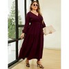 V Neck Maxi Wrap Dress for Plus Size Women Long Sleeves High Waist Ruffle Casual Belt Dress - 4 of 4