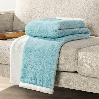 Sea Blue Reversible Sherpa Fleece Throw Blanket