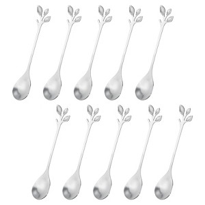 Unique Bargains Stainless Steel Leaf Handle Tableware Dessert Mixing Coffee Spoons 4.8 Inch 10 Pcs - 1 of 4