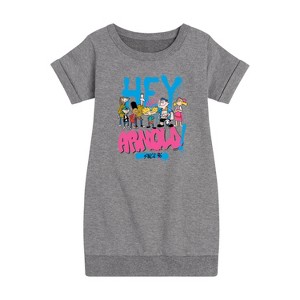Girls' - Hey Arnold! - Arnold Spray Paint 96 Graphic Short Sleeve Fleece Dress - 1 of 4