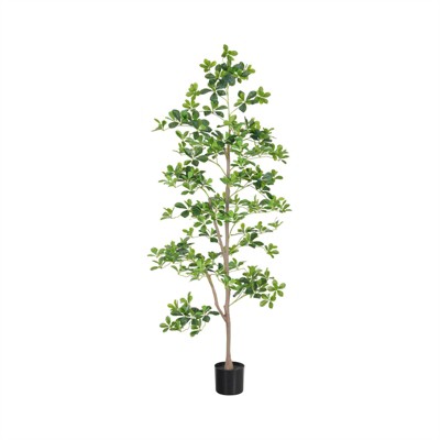5.9/6.88FT Artificial Schefflera Tree Indoor With Natural Trunk And Realistic Leaves For Home Office Living Room Bedroom Foyer Porch Decor