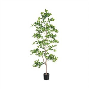 5.9/6.88FT Artificial Schefflera Tree Indoor With Natural Trunk And Realistic Leaves For Home Office Living Room Bedroom Foyer Porch Decor - 1 of 4