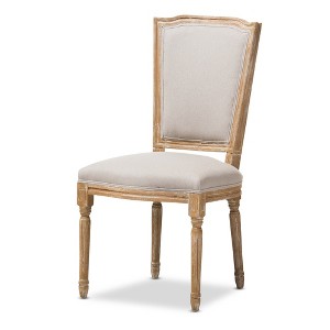Cadencia French Vintage Cottage Weathered Oak & Beige Linen Chair - Baxton Studio: No Assembly, Solid Hardwood - 1 of 4