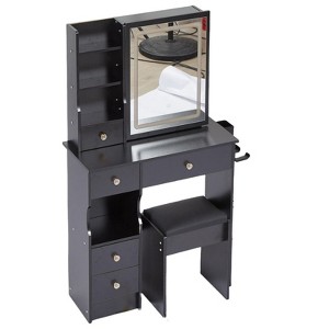 SEVOBAL Dressers Vanity Table Set with Sliding Mirror Power Station and Stool for Small Bedroom, Black, 29.2"*12.6"*50.4" - 1 of 4
