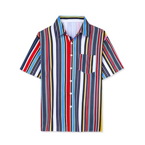 Lars Amadeus Men's Striped Shirt Short Sleeves Contrast Color Button Up ...