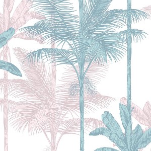 Jungle Blush Pink and Green Leaves Tropical Paste the Wall Wallpaper - 1 of 4