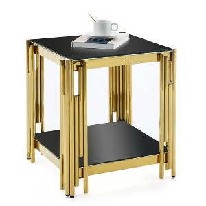 NicBex Modern 20.1" Square Coffee Table with Double Layer and Glass Top for Living Room and Office - 1 of 4