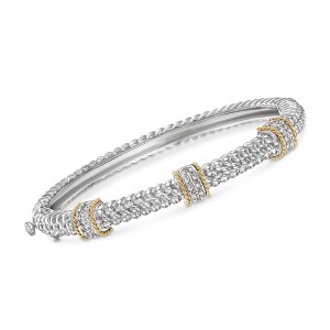 Ross-Simons 0.11 ct. t.w. Diamond Station Bangle Bracelet in Sterling Silver and 14kt Yellow Gold - 1 of 4