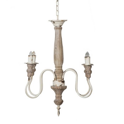 4-Light Chandelier Ceiling Light Natural/Distressed White - A&B Home: Industrial Style, Glass Shades, UL Listed, Iron Body