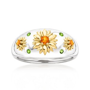 Ross-Simons 0.20 ct. t.w. Chrome Diopside and .10 ct. t.w. Citrine Flower Ring in Sterling Silver With 18kt Gold Over Sterling - 1 of 4