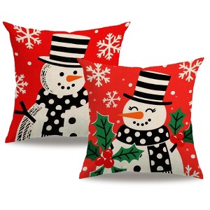 Christmas Red Pillow Cover Lovely Snowman Festival Throw Cushion Cover Xmas Snowman - 1 of 4