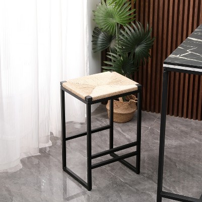 25.20"Set of 2 Backless Bar Stools for Kitchen Counter Paper Rope Woven Dining Chairs for Home & Kitchen (Paper Rope Backless)