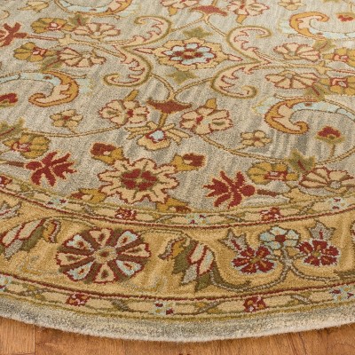 Light Green and Gold Round Hand-Tufted Wool Area Rug