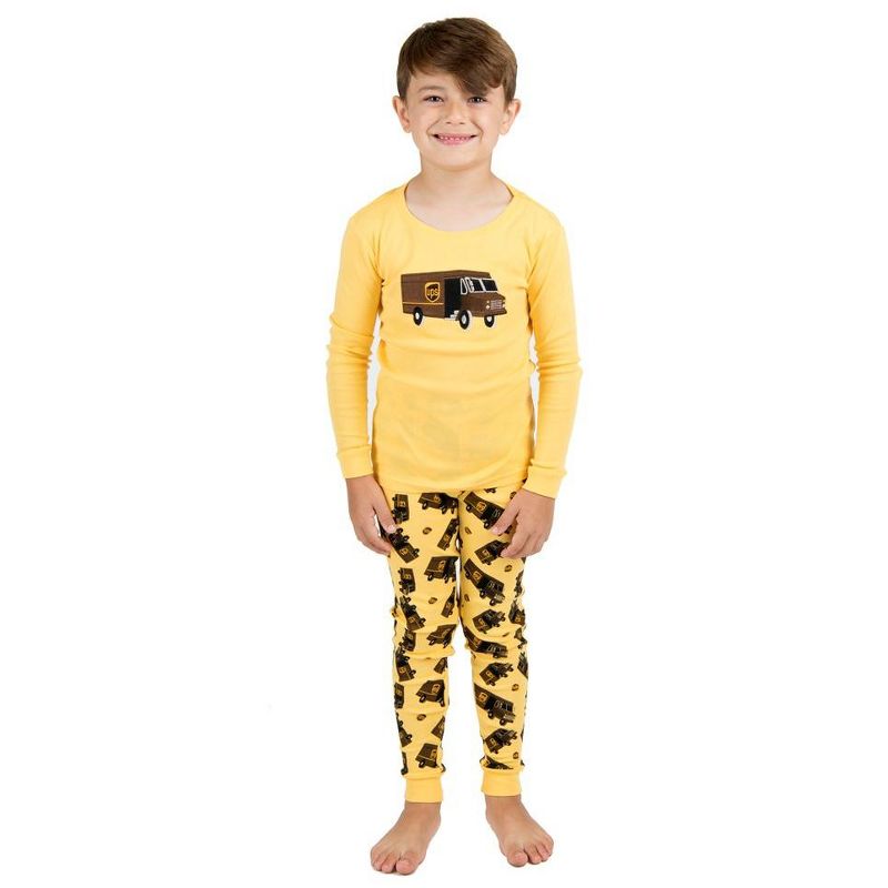 Leveret Kids Two Piece Cotton UPS Truck Pajamas, 2 of 5
