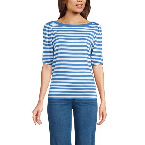 Lands' End Women's Elbow Sleeve Supima Cotton Boatneck T-Shirt - 1 of 3
