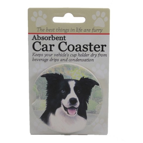 Border Collie Set Of Two Absorbent Stoneware Car Cup Holder Coaster  Dog Puppy 